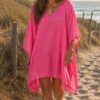 caftan de plage fuchsia sombrero – coton washed & pompons