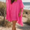 caftan de plage fuchsia sombrero – coton washed & pompons